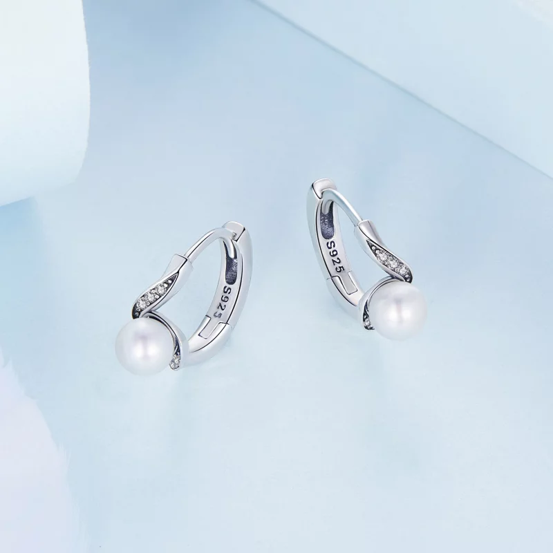 (image pour) Boucles d'oreilles créoles en perles en forme de coquillage de style Pandora - B - Afficher 3