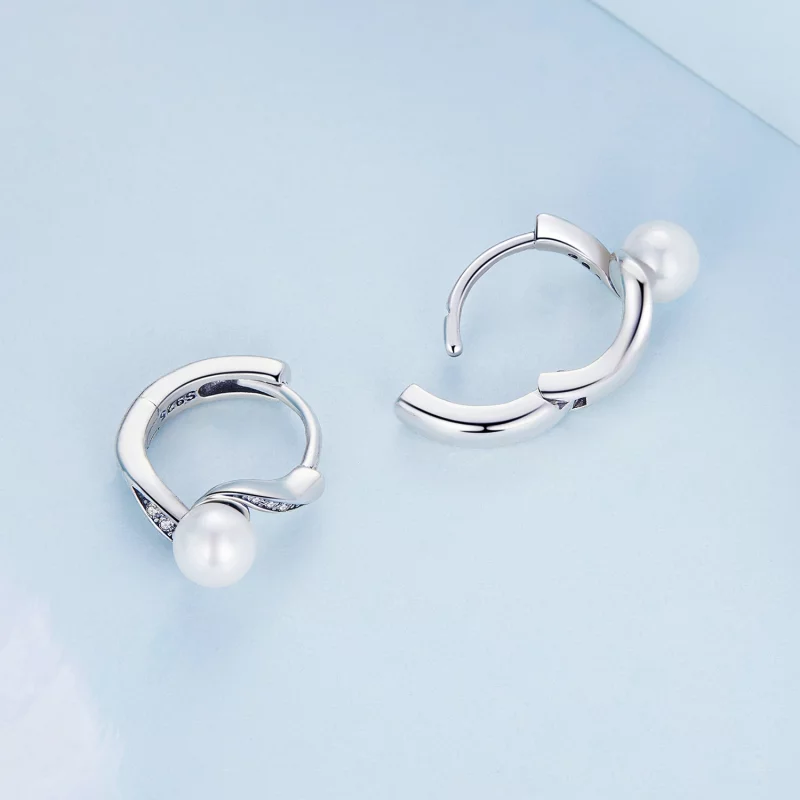(image pour) Boucles d'oreilles créoles en perles en forme de coquillage de style Pandora - B - Afficher 4