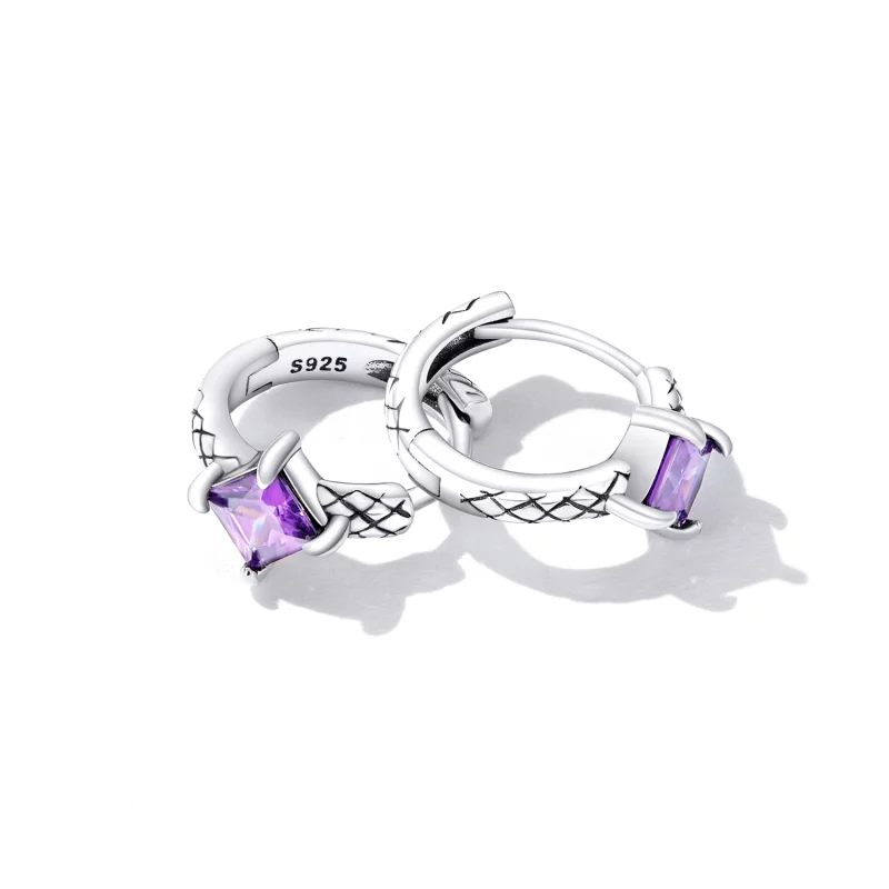 (image pour) Boucles d'oreilles à créoles en style Pandora avec motif serpent en zircone - SC - Afficher 4