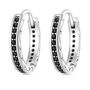 (image pour) Boucles d'oreilles créoles en zircone noire de style Pandora - SCE1522