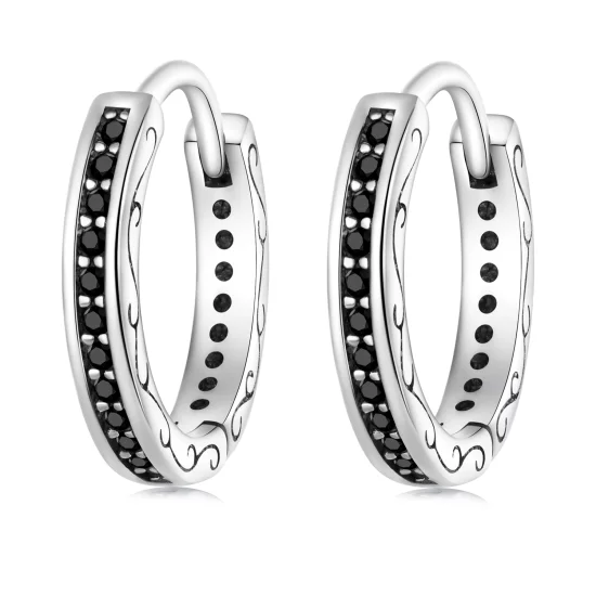 (image pour) Boucles d'oreilles créoles en zircone noire de style Pandora - SCE1522