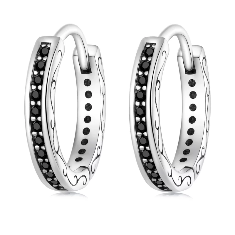 (image pour) Boucles d'oreilles créoles en zircone noire de style Pandora - SCE1522