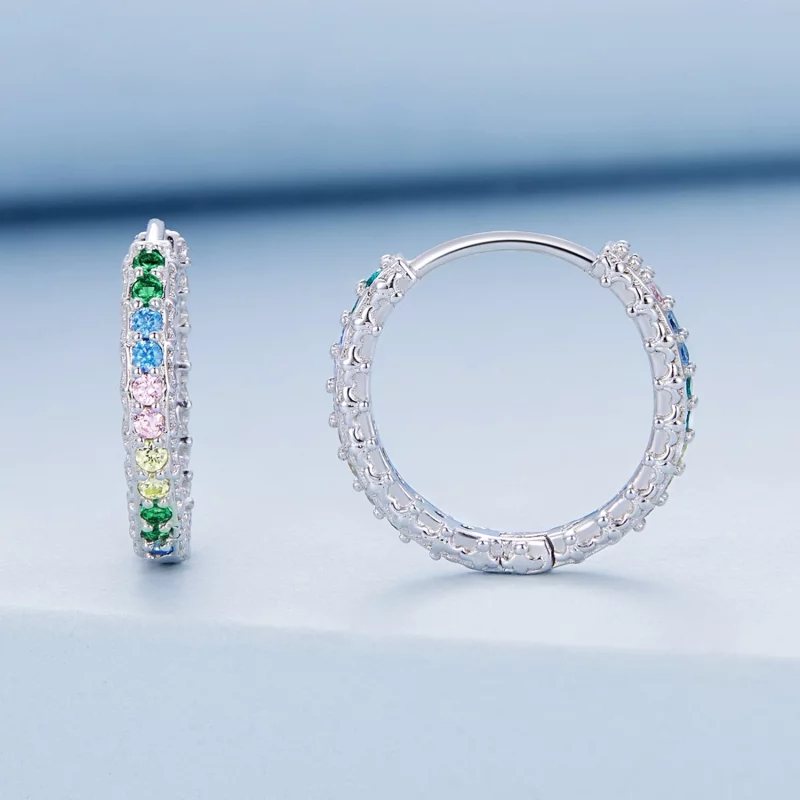 (image pour) Boucles d'oreilles créoles en zirconium de style Pandora avec motif coloré - BSE - Afficher 2
