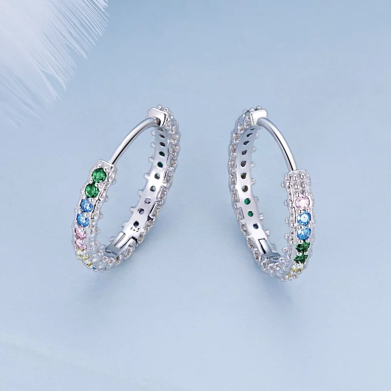 (image pour) Boucles d'oreilles créoles en zirconium de style Pandora avec motif coloré - BSE - Afficher 3
