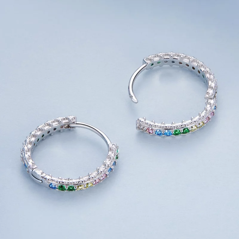 (image pour) Boucles d'oreilles créoles en zirconium de style Pandora avec motif coloré - BSE - Afficher 4