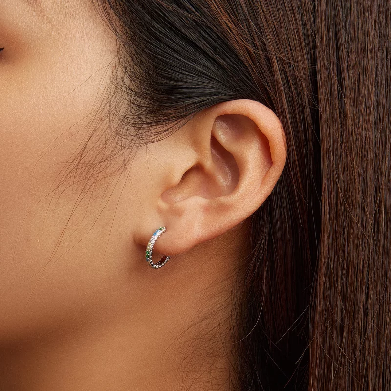 (image pour) Boucles d'oreilles créoles en zirconium de style Pandora avec motif coloré - BSE - Afficher 6