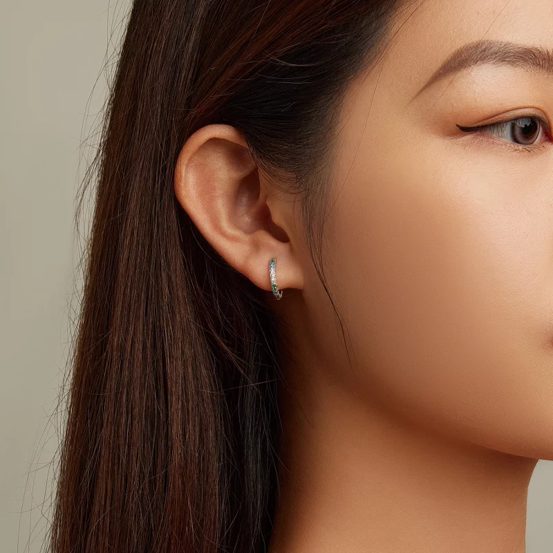 (image pour) Boucles d'oreilles créoles en zirconium de style Pandora avec motif coloré - BSE - Afficher 7