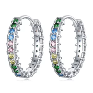 (image pour) Boucles d'oreilles créoles en zirconium de style Pandora avec motif coloré - BSE683
