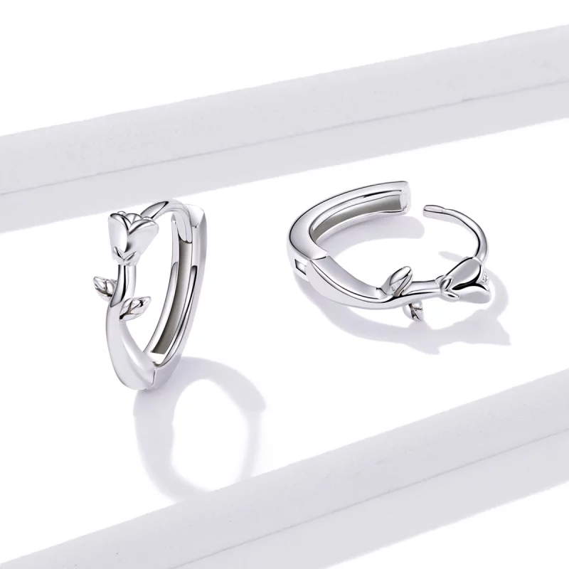 (image pour) Boucles d'oreilles créoles élégantes de style Pandora avec une rose - BSE442 - Afficher 2