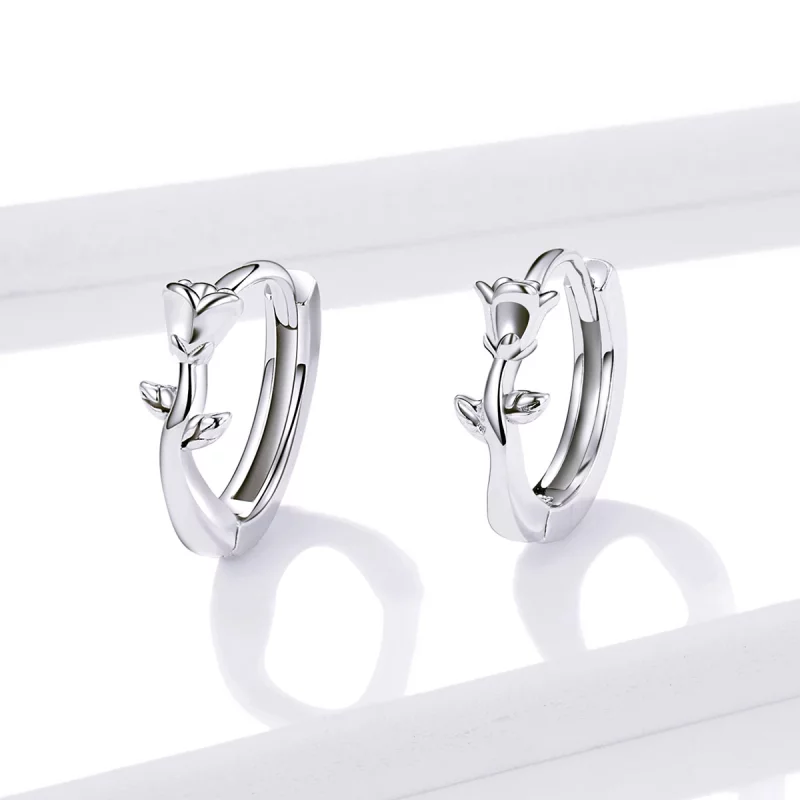 (image pour) Boucles d'oreilles créoles élégantes de style Pandora avec une rose - BSE442 - Afficher 3