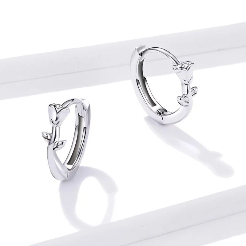 (image pour) Boucles d'oreilles créoles élégantes de style Pandora avec une rose - BSE442 - Afficher 4