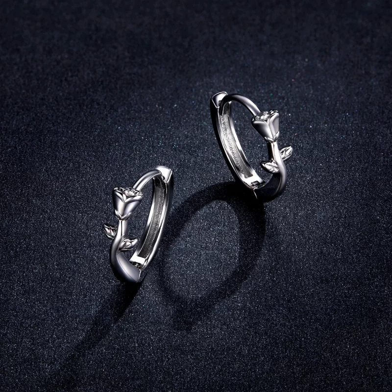(image pour) Boucles d'oreilles créoles élégantes de style Pandora avec une rose - BSE442 - Afficher 5