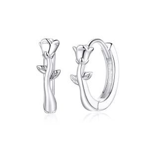 (image pour) Boucles d'oreilles créoles élégantes de style Pandora avec une rose - BSE442