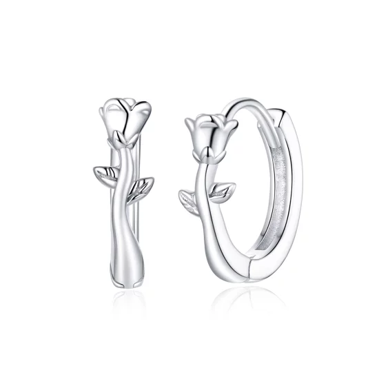 (image pour) Boucles d'oreilles créoles élégantes de style Pandora avec une rose - BSE442