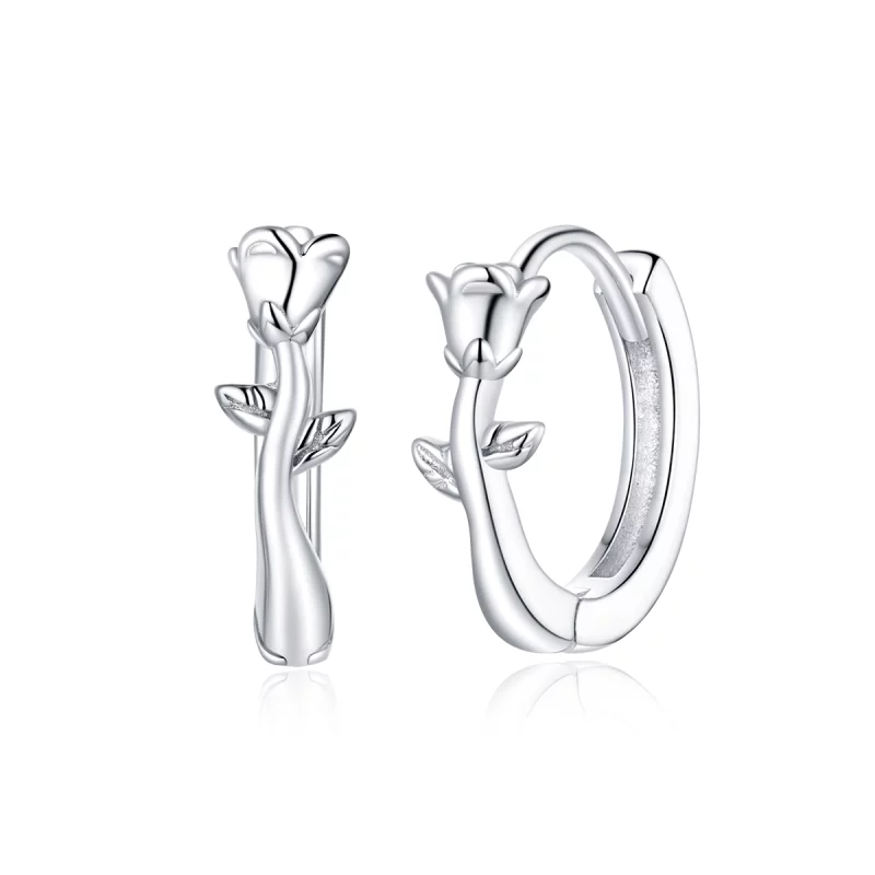 (image pour) Boucles d'oreilles créoles élégantes de style Pandora avec une rose - BSE442