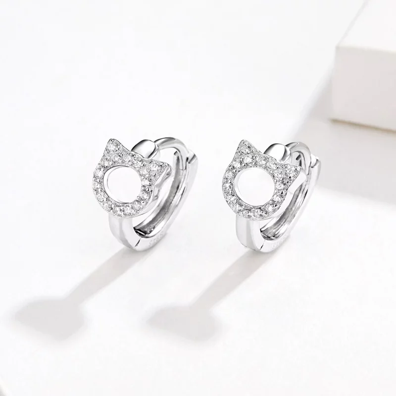 (image pour) Boucles d'oreilles créoles mignonnes de style Pandora avec un chat - BSE171 - Afficher 2