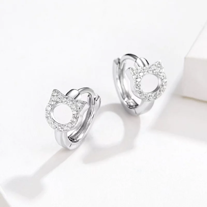 (image pour) Boucles d'oreilles créoles mignonnes de style Pandora avec un chat - BSE171 - Afficher 3