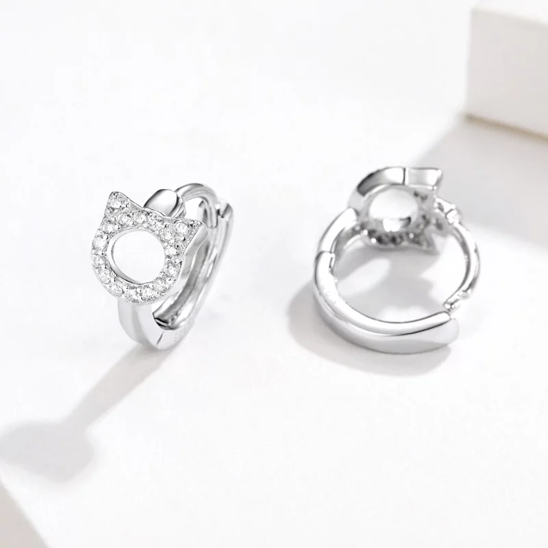 (image pour) Boucles d'oreilles créoles mignonnes de style Pandora avec un chat - BSE171 - Afficher 4