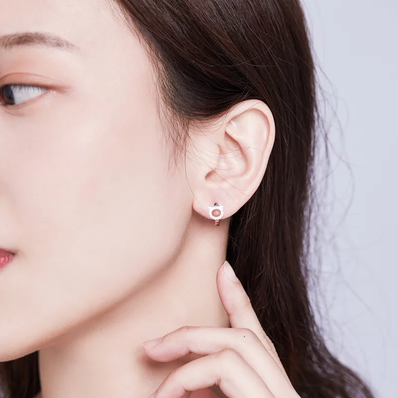 (image pour) Boucles d'oreilles créoles mignonnes de style Pandora avec un chat - BSE171 - Afficher 5