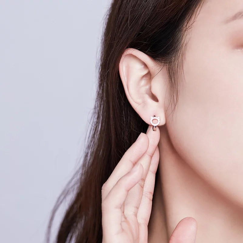 (image pour) Boucles d'oreilles créoles mignonnes de style Pandora avec un chat - BSE171 - Afficher 6
