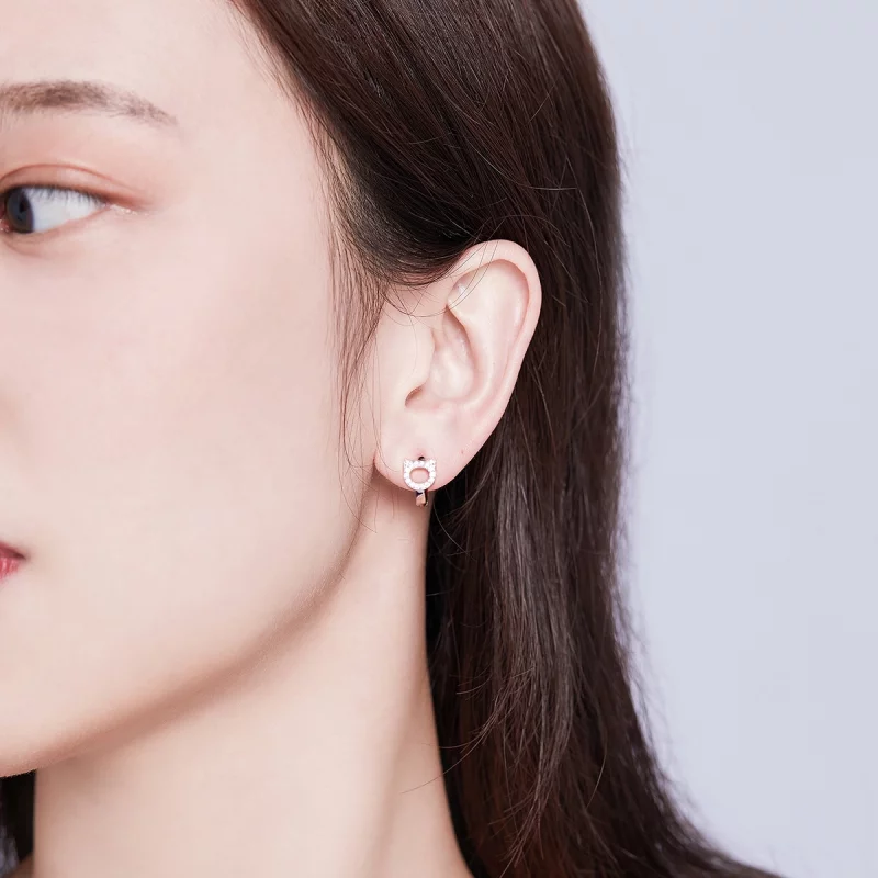 (image pour) Boucles d'oreilles créoles mignonnes de style Pandora avec un chat - BSE171 - Afficher 7