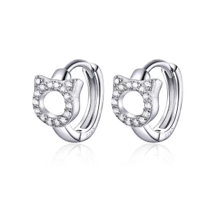 (image pour) Boucles d'oreilles créoles mignonnes de style Pandora avec un chat - BSE171