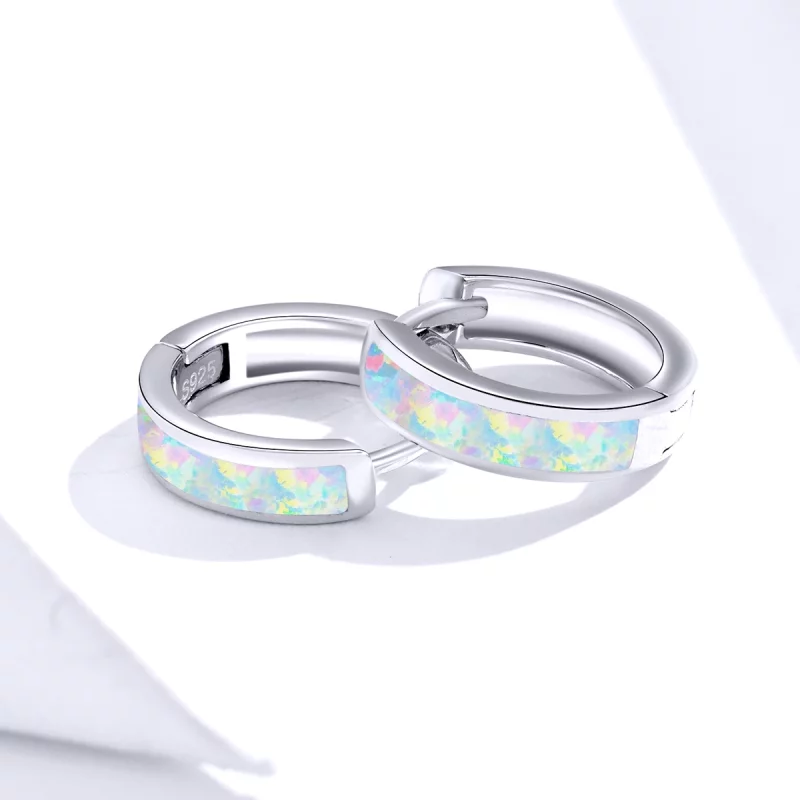 (image pour) Boucles d'oreilles créoles simples en style Pandora avec opale - SCE861 - Afficher 2