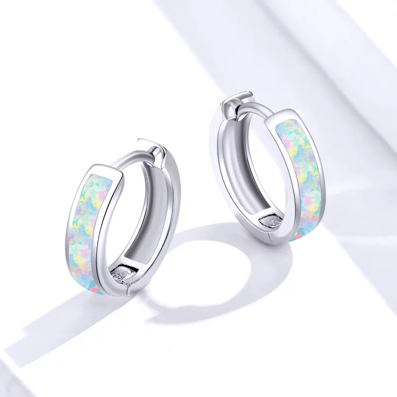 (image pour) Boucles d'oreilles créoles simples en style Pandora avec opale - SCE861 - Afficher 3