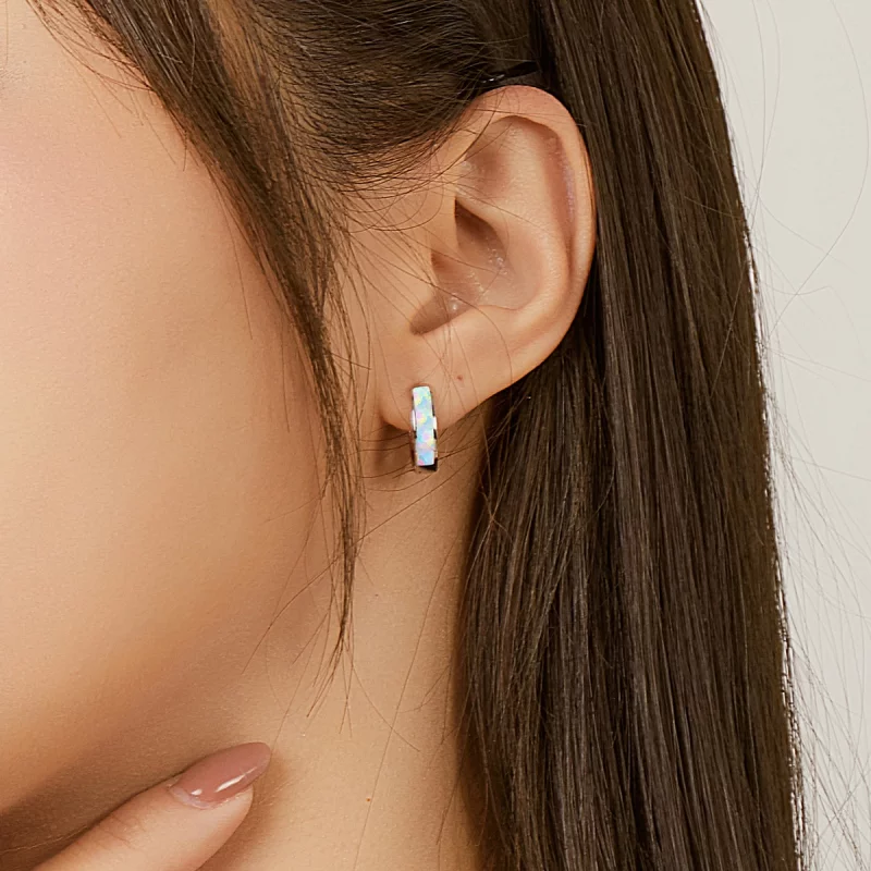 (image pour) Boucles d'oreilles créoles simples en style Pandora avec opale - SCE861 - Afficher 5