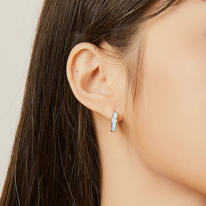 (image pour) Boucles d'oreilles créoles simples en style Pandora avec opale - SCE861 - Afficher 7
