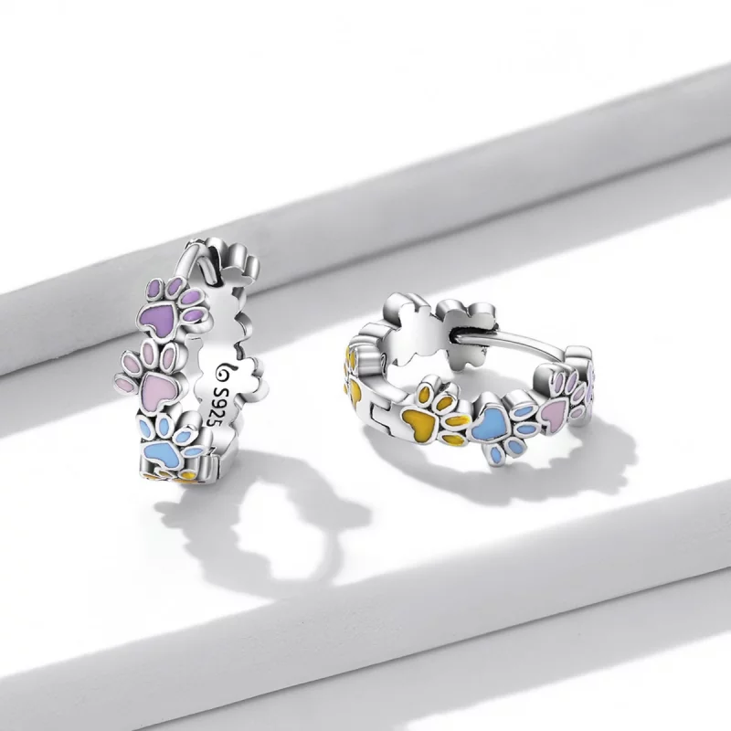 (image pour) Boucles d'oreilles créoles style Pandora avec griffes colorées - BSE580 - Afficher 3