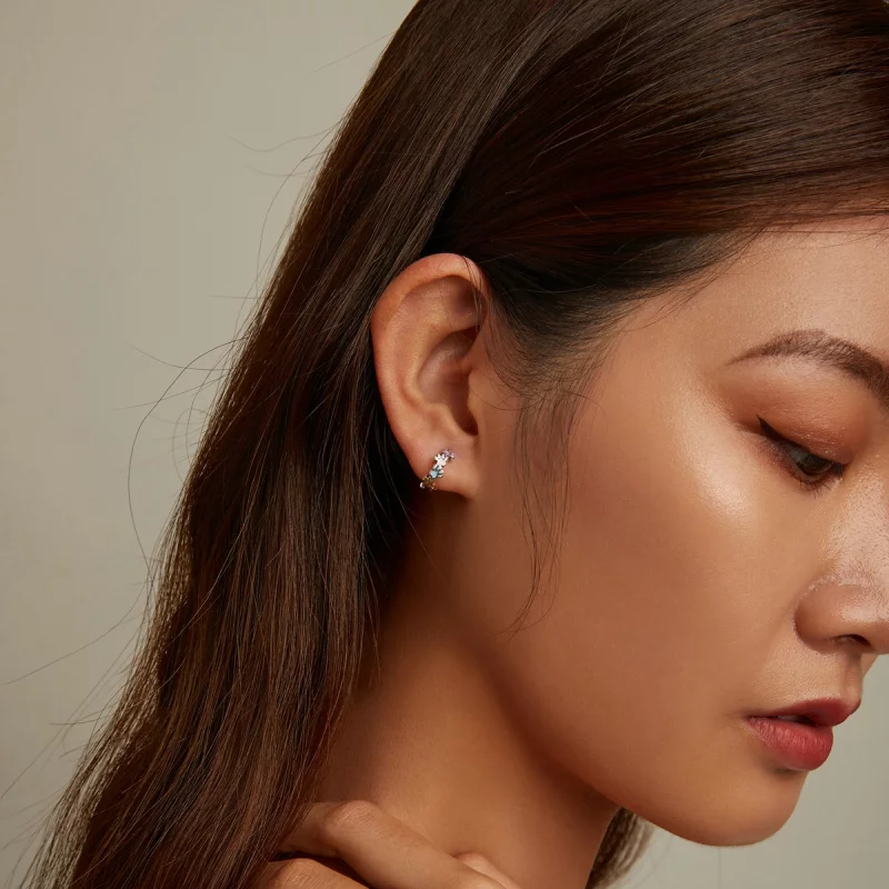 (image pour) Boucles d'oreilles créoles style Pandora avec griffes colorées - BSE580 - Afficher 6