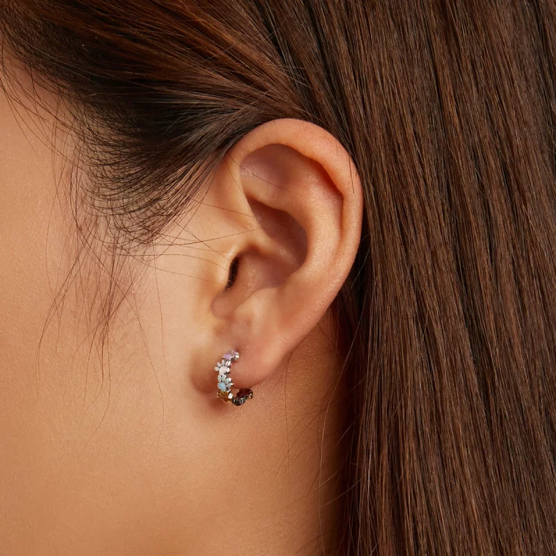 (image pour) Boucles d'oreilles créoles style Pandora avec griffes colorées - BSE580 - Afficher 7