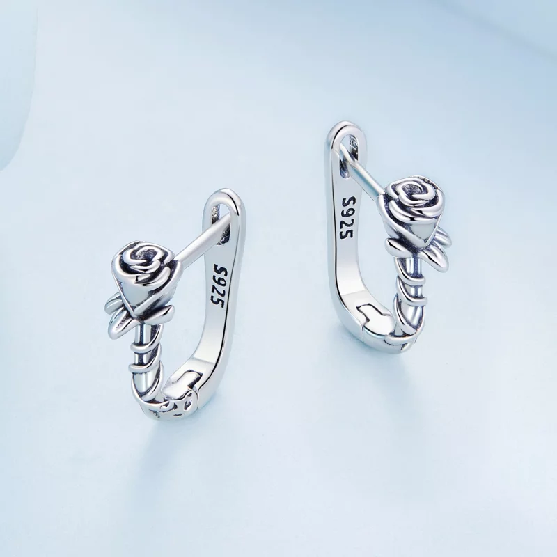 (image pour) Boucles d'oreilles à créoles style Pandora avec roses - BSE716 - Afficher 4