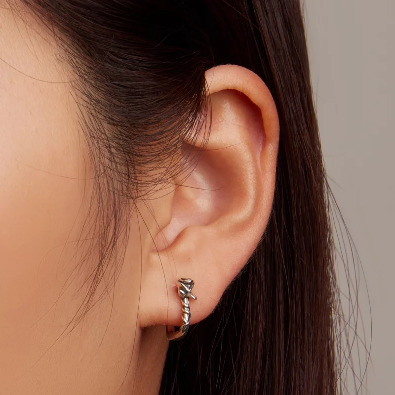 (image pour) Boucles d'oreilles à créoles style Pandora avec roses - BSE716 - Afficher 5