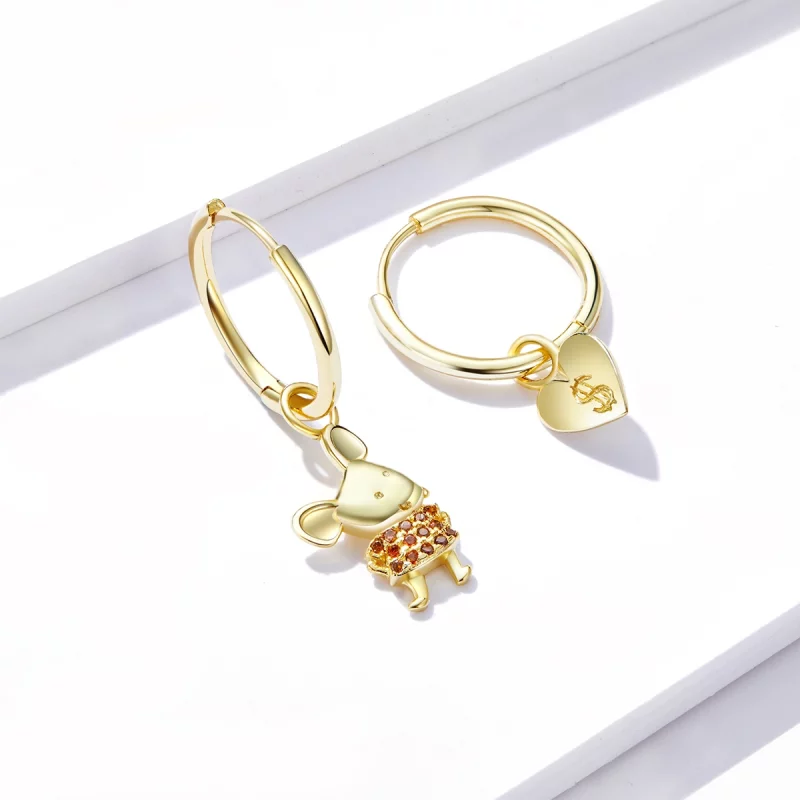 (image pour) Boucles d'oreilles créoles style Pandora avec un rat chanceux et un cœur - BSE34 - Afficher 2