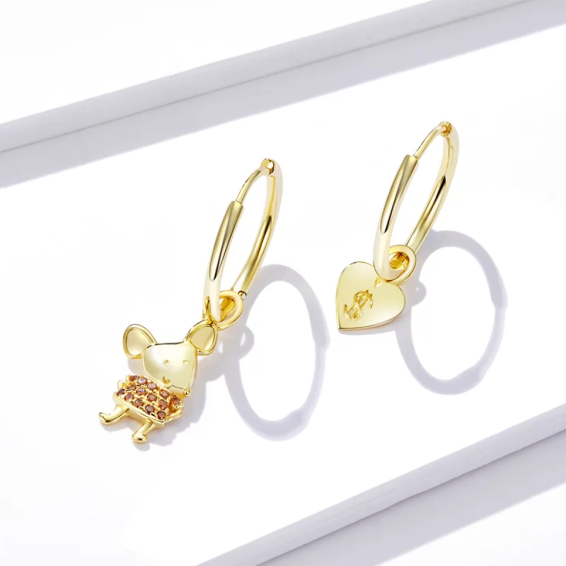 (image pour) Boucles d'oreilles créoles style Pandora avec un rat chanceux et un cœur - BSE34 - Afficher 3