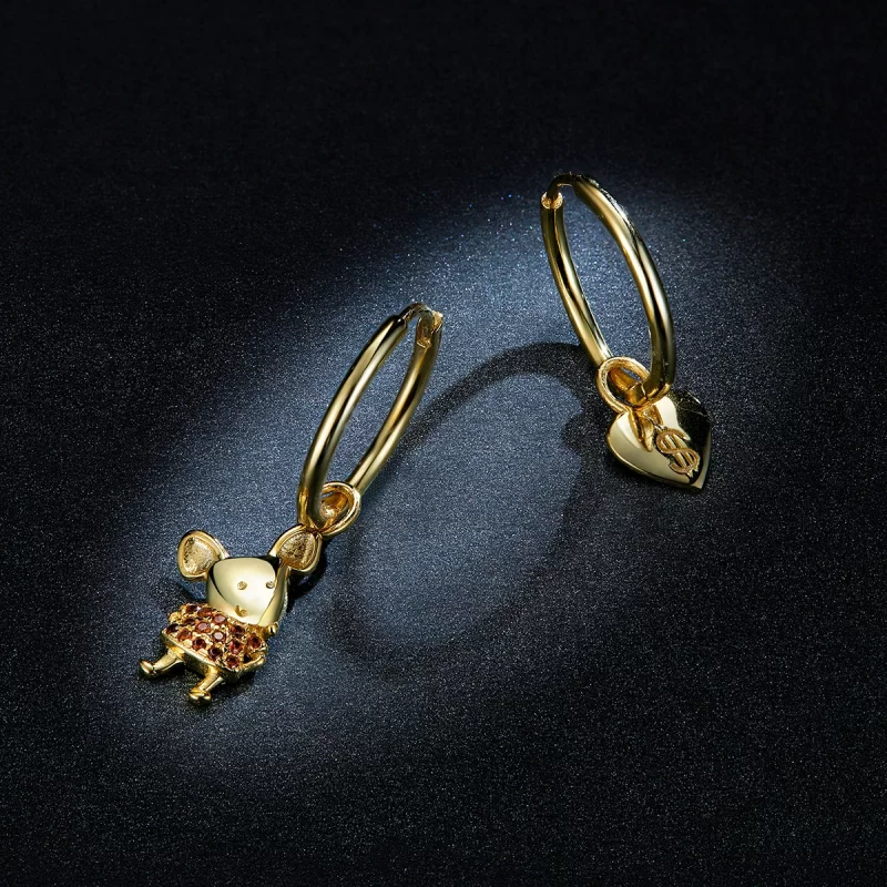 (image pour) Boucles d'oreilles créoles style Pandora avec un rat chanceux et un cœur - BSE34 - Afficher 5