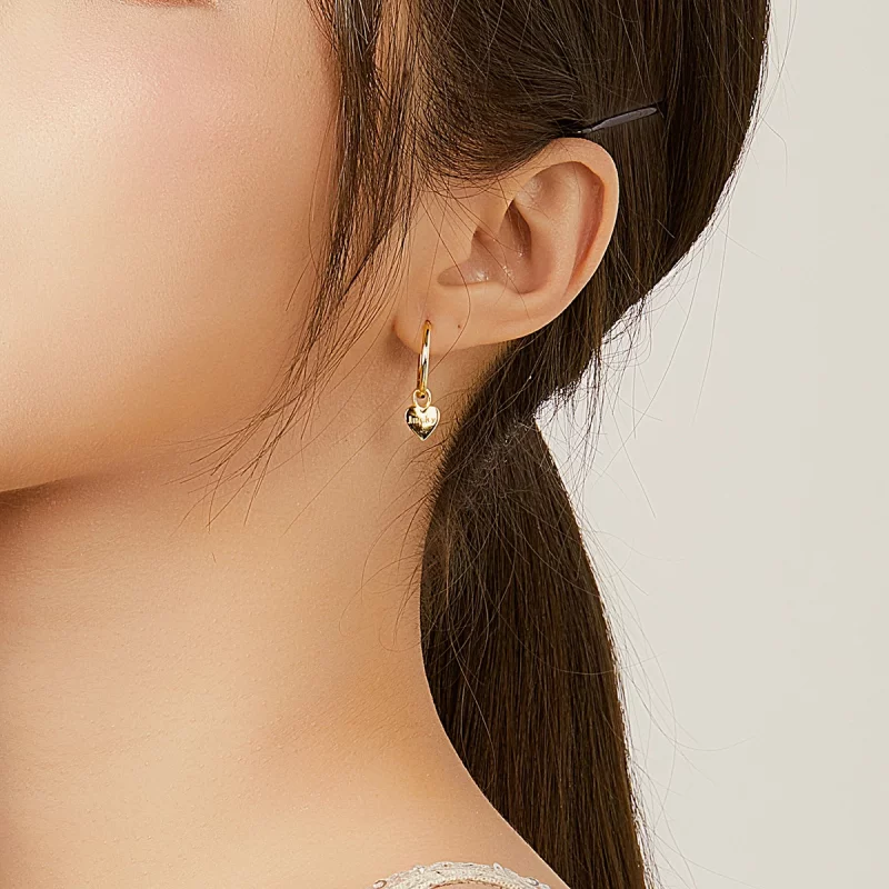 (image pour) Boucles d'oreilles créoles style Pandora avec un rat chanceux et un cœur - BSE34 - Afficher 6