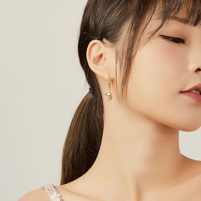 (image pour) Boucles d'oreilles créoles style Pandora avec un rat chanceux et un cœur - BSE34 - Afficher 8