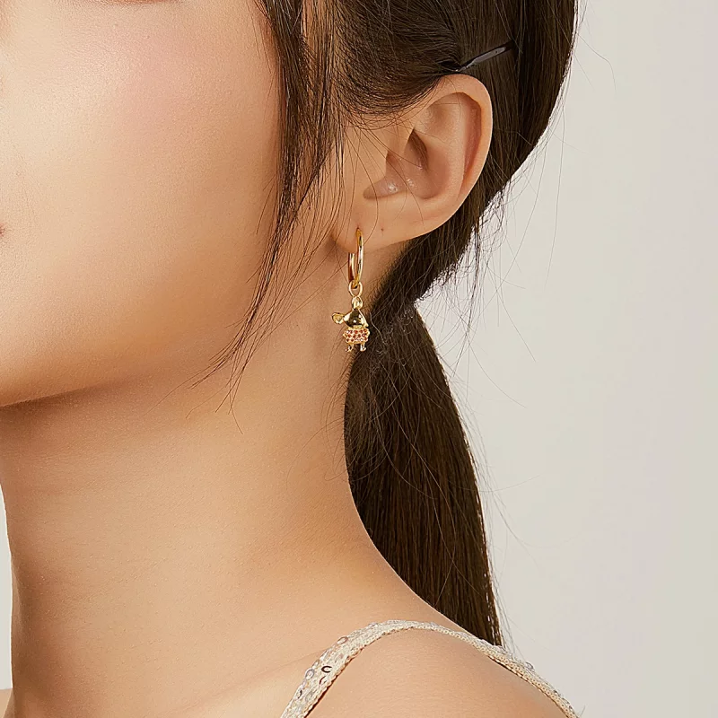 (image pour) Boucles d'oreilles créoles style Pandora avec un rat chanceux et un cœur - BSE34 - Afficher 9