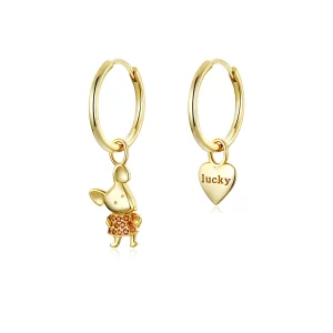 (image pour) Boucles d'oreilles créoles style Pandora avec un rat chanceux et un cœur - BSE344-L