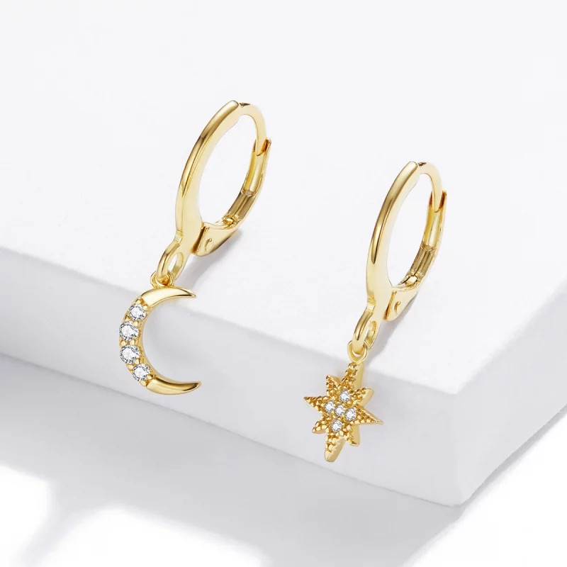 (image pour) Boucles d'oreilles créoles style Pandora Lune dorée - SCE1267 - Afficher 3