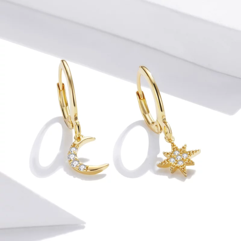 (image pour) Boucles d'oreilles créoles style Pandora Lune dorée - SCE1267 - Afficher 4