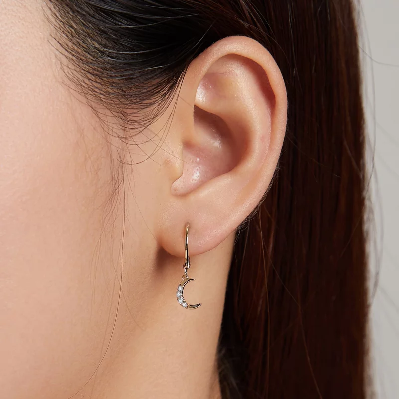 (image pour) Boucles d'oreilles créoles style Pandora Lune dorée - SCE1267 - Afficher 6