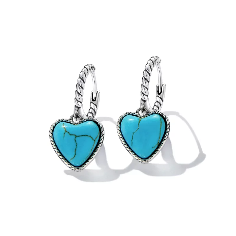 (image pour) Boucles d'oreilles créoles turquoise style Pandora Love - BSE589 - Afficher 2