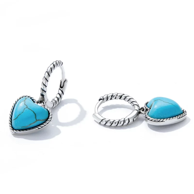 (image pour) Boucles d'oreilles créoles turquoise style Pandora Love - BSE589 - Afficher 3