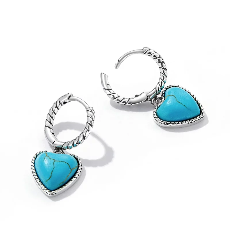 (image pour) Boucles d'oreilles créoles turquoise style Pandora Love - BSE589 - Afficher 4