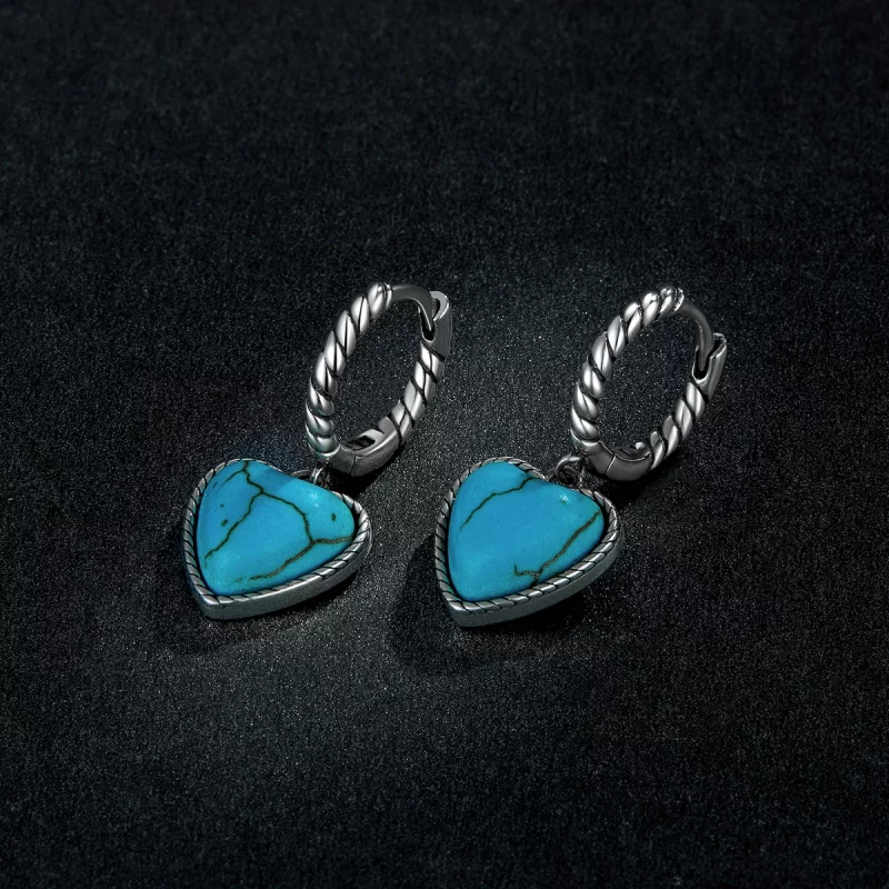 (image pour) Boucles d'oreilles créoles turquoise style Pandora Love - BSE589 - Afficher 5