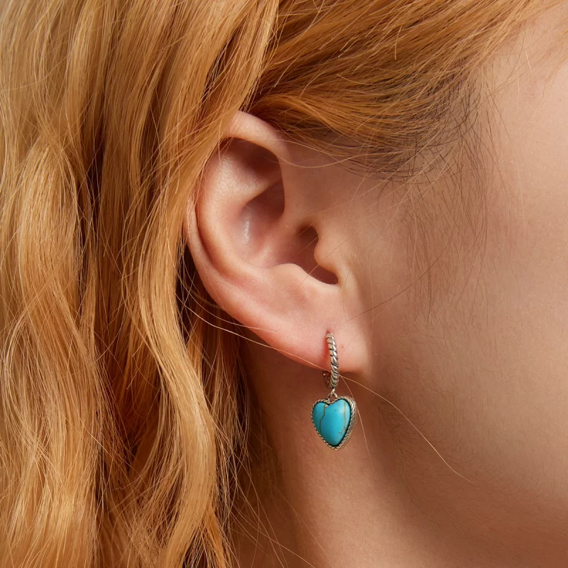 (image pour) Boucles d'oreilles créoles turquoise style Pandora Love - BSE589 - Afficher 6